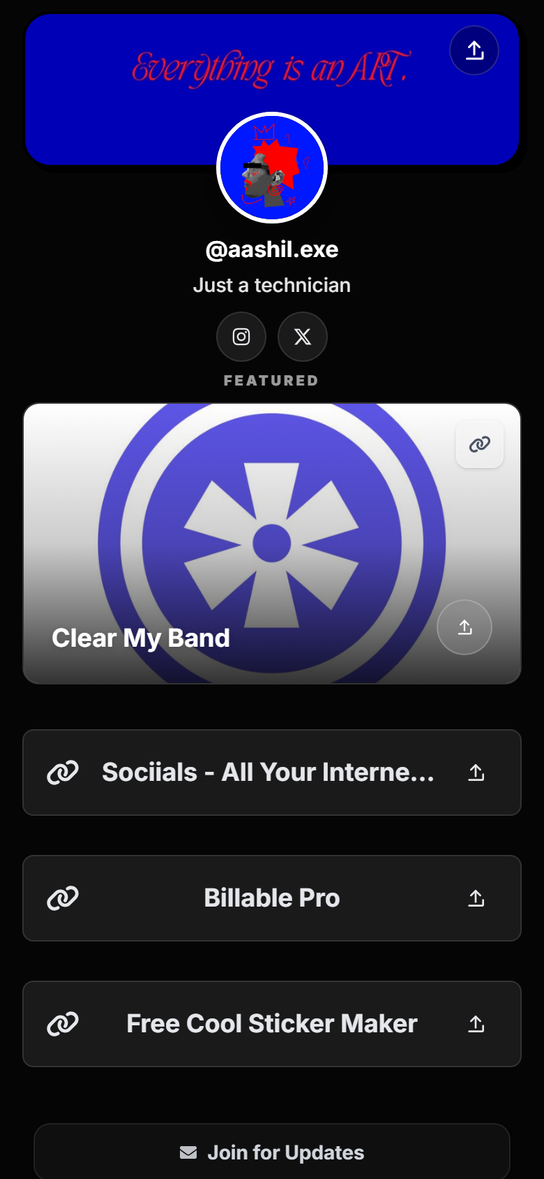 Sociials page for @aashil.exe